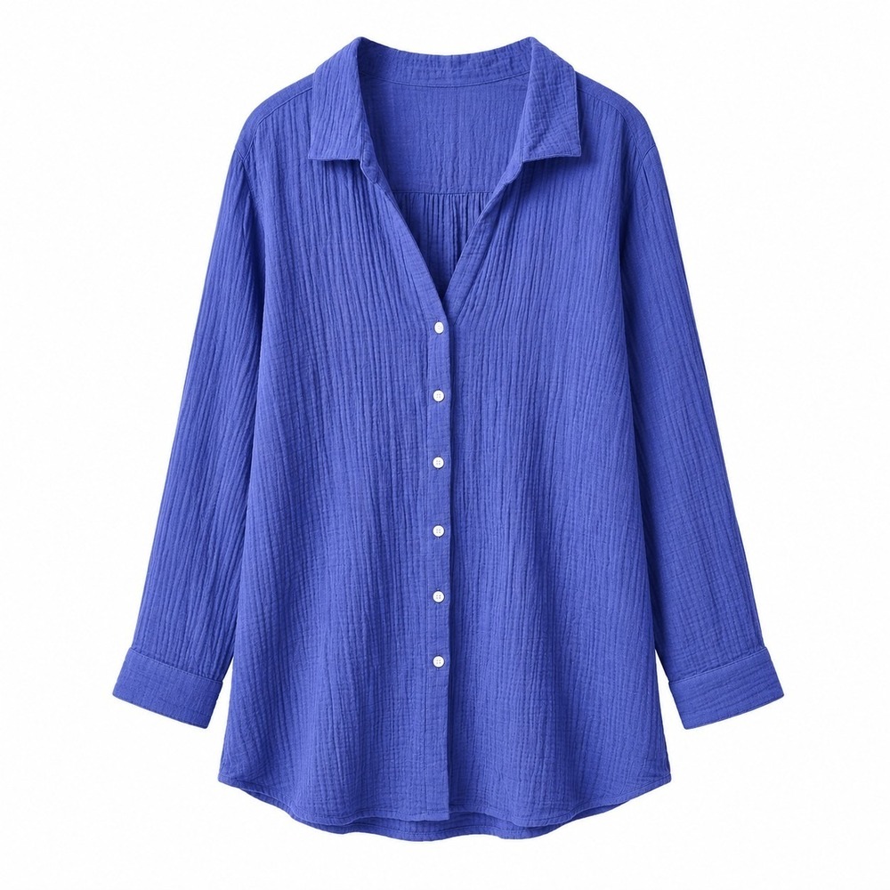 J. JILL Crinkle Gauze 100% Cotton Button-Front Top Sz 3X Amethyst Coastal *READ*